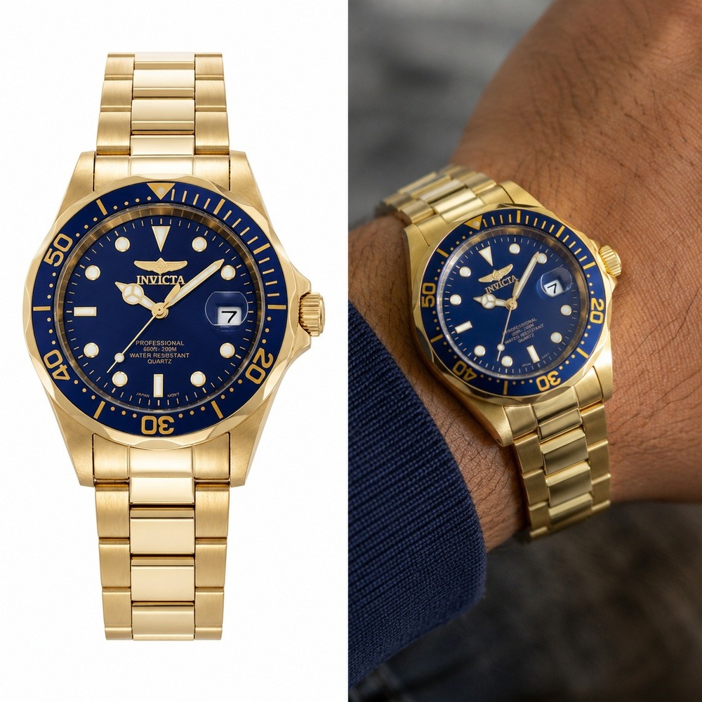 NEW‎ Invicta Pro Diver Men's Watch 37.5mm Gold Blue Dial (8937)